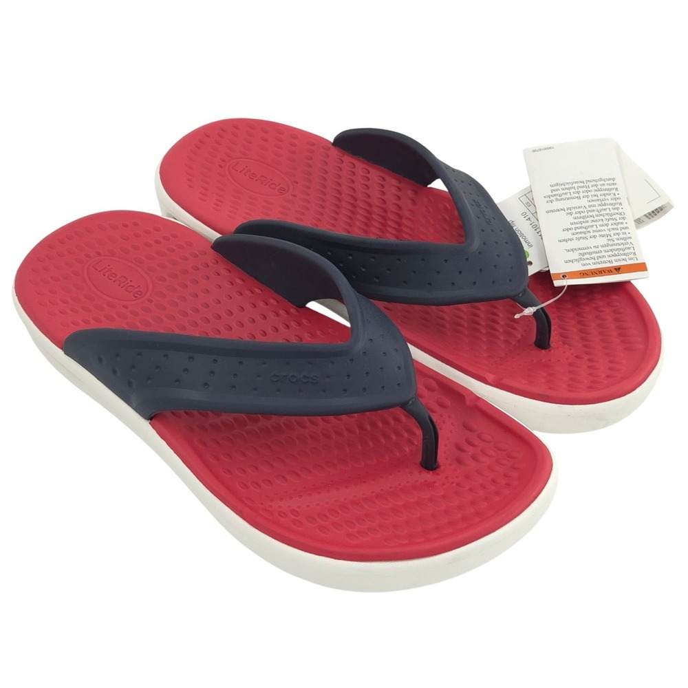 Crocs Inmotion Flip Flop Sandals Mens 10 Blue Red LiteRide Thong Slip On NEW